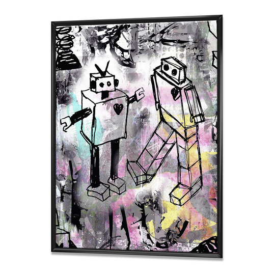 Designart 'Robot Love Color' Modern & Contemporary Framed Canvas Artwork Print