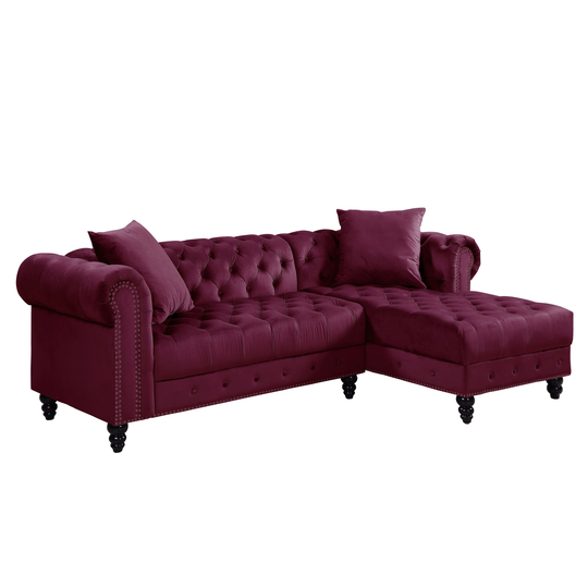 ACME Adnelis Sectional Sofa with 2 Pillows in Red Velvet