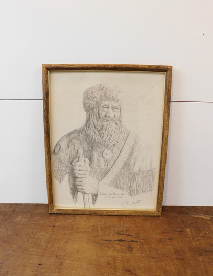 Vintage Thomas R Voorhis Pencil Drawing Of A Mountain Man - Collectible Wall Decor