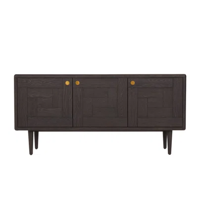 Yen 63 Inch Sideboard Buffet Cabinet Console, 3 Doors, Solid Oak, Black