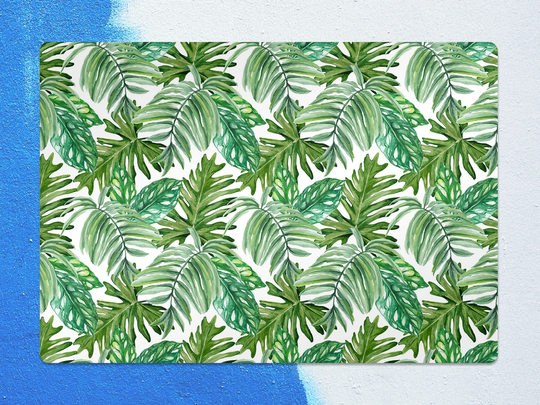 Jungle Leaves Chair Mat, Green Vinyl Floor White Protective Plants Splat Pvc Decorative Housewarming Gift