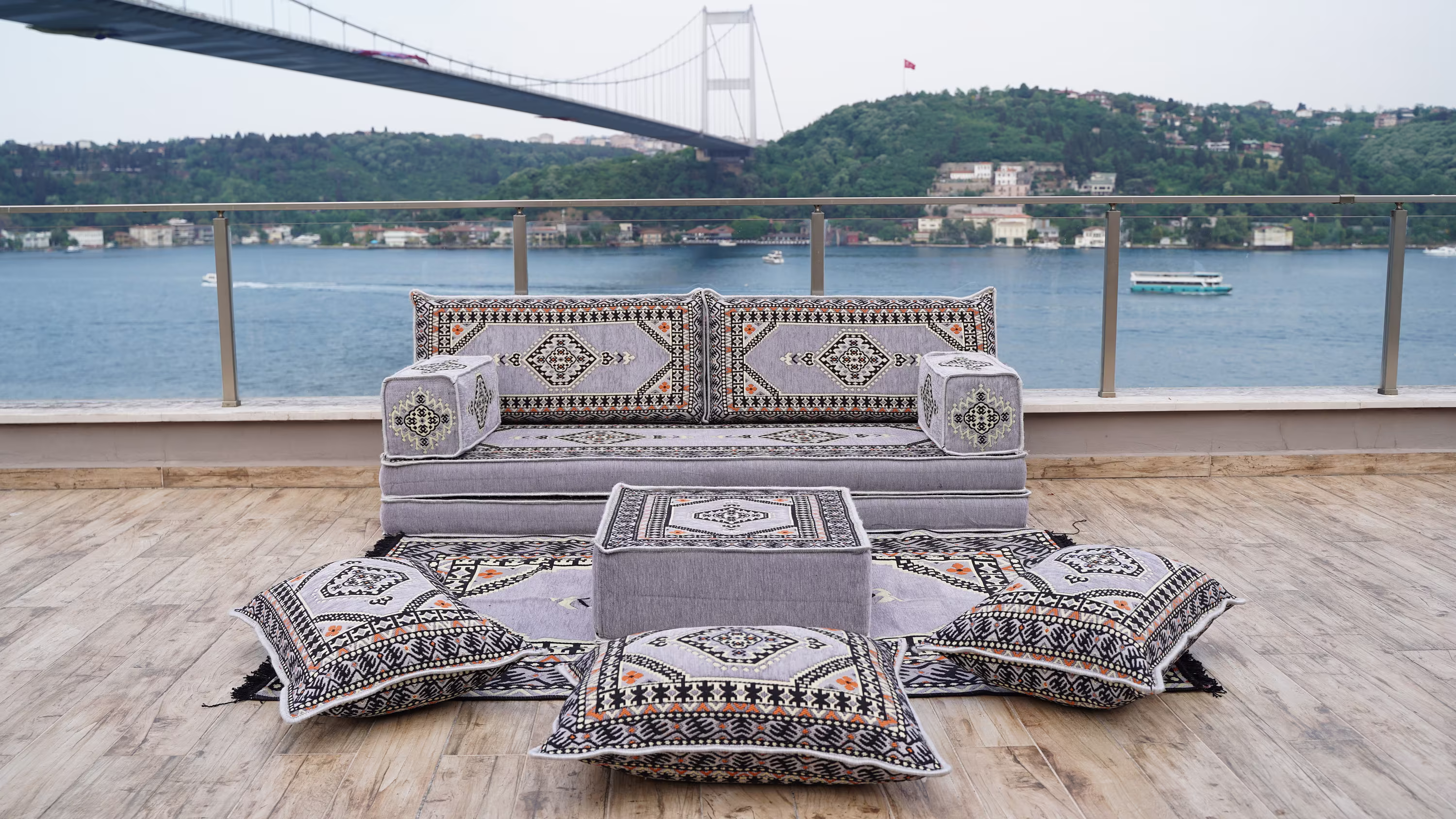Minimal Floor Cushion Set, Gray Pillows, Arabic Majlis Seating, Bench Sofa, Modular Design Sofa Oriental Seating