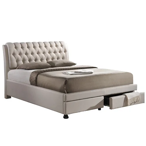 Baxton Studio Ainge Contemporary Button-tufted Light Beige Fabric Upholstered 2-drawer Storage Bed