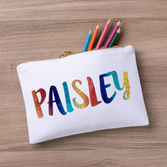 Rainbow Personalized Large Zipper Pouch, Custom Name Pencil Case, Stationery Zip School Supplies, Back To