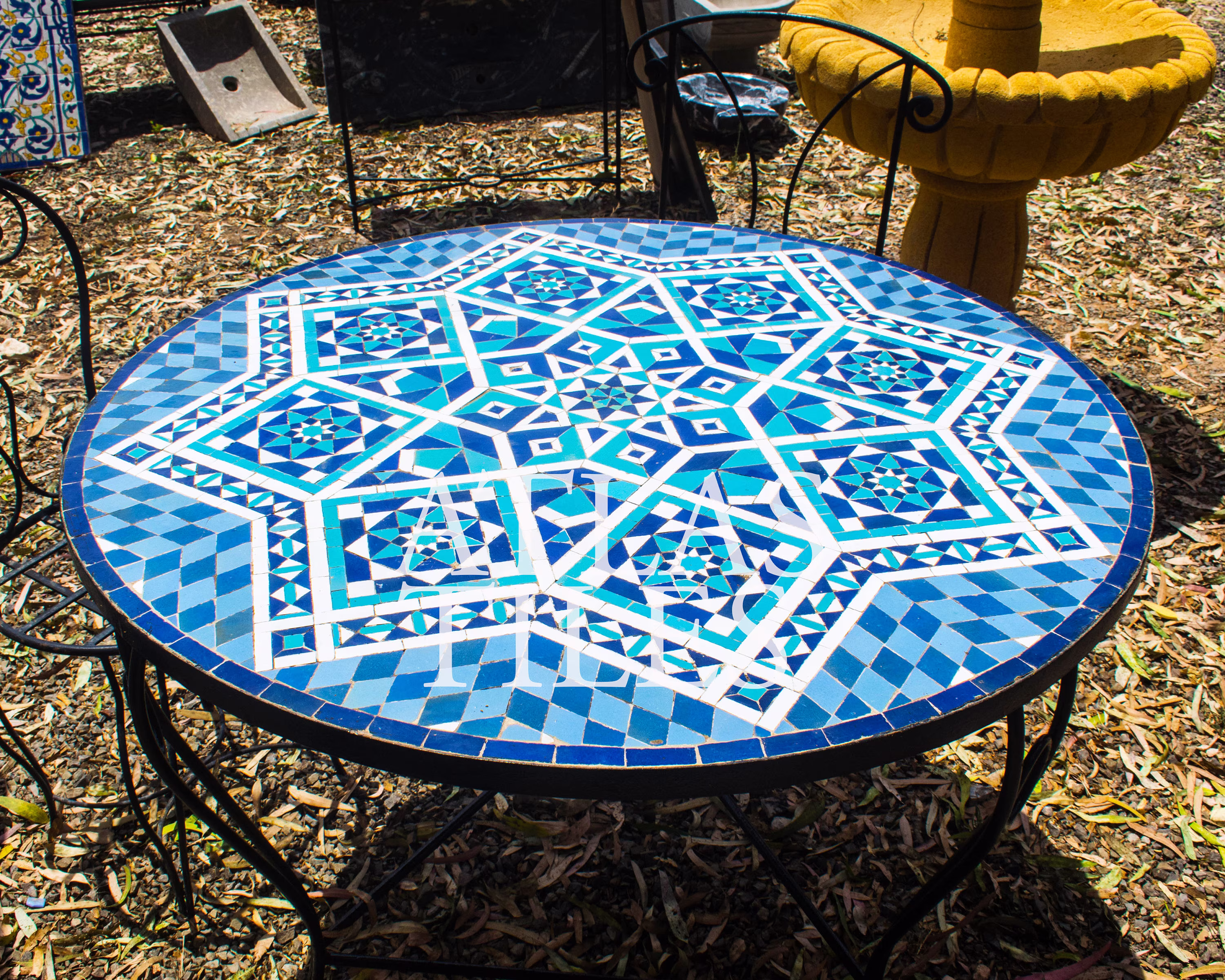 Blue Mosaic Table For Outdoor Patio, Handmade Table, Customizable Design, Handcrafted Table, Indoor Round Table, Mosaicdecor, Dining