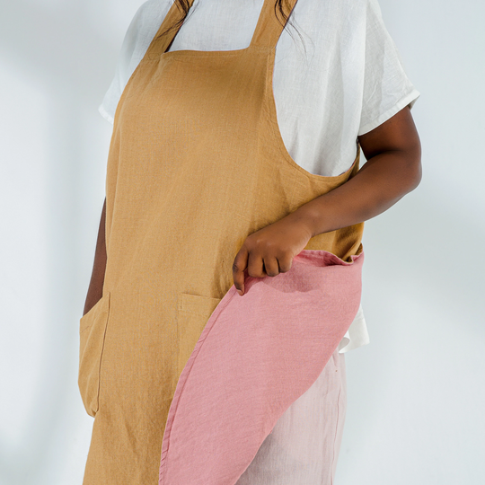 Pinafore Apron Reversible 2 Color | Cross Back Japan Linen With No Ties Christmas Gift For Her - 1058