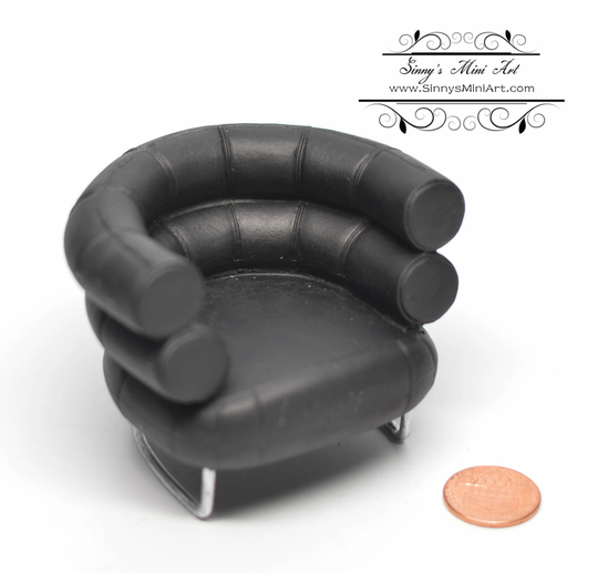 112 Dollhouse Miniature Barrel Chair Black/ Furniture Az S8008B