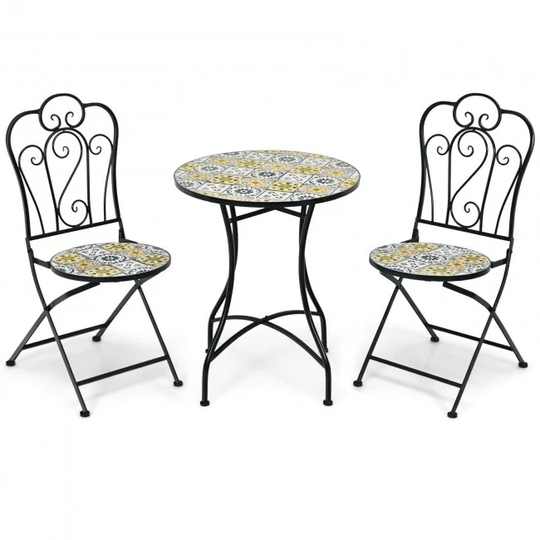 2-Piece Mosaic Folding Bistro Chairs with Ceramic Tiles Seat - Multi