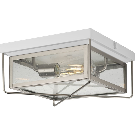 Barlowe Collection Two-Light Stainless Steel and Clear Seeded Glass Farmhouse Style Flush Mount Ceiling Light