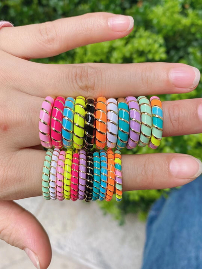 10Pcs, Colorful Twisted Enamel Rings For Women Girls Minimalist Finger Stacking Gold Ring Female Fashion Jewelry Gifts in 2 Size