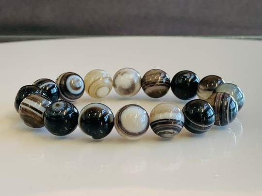 Agate Bracelet, Natural Lace Stretch Large 12mm Beads, Gemstone Protection Bracelet