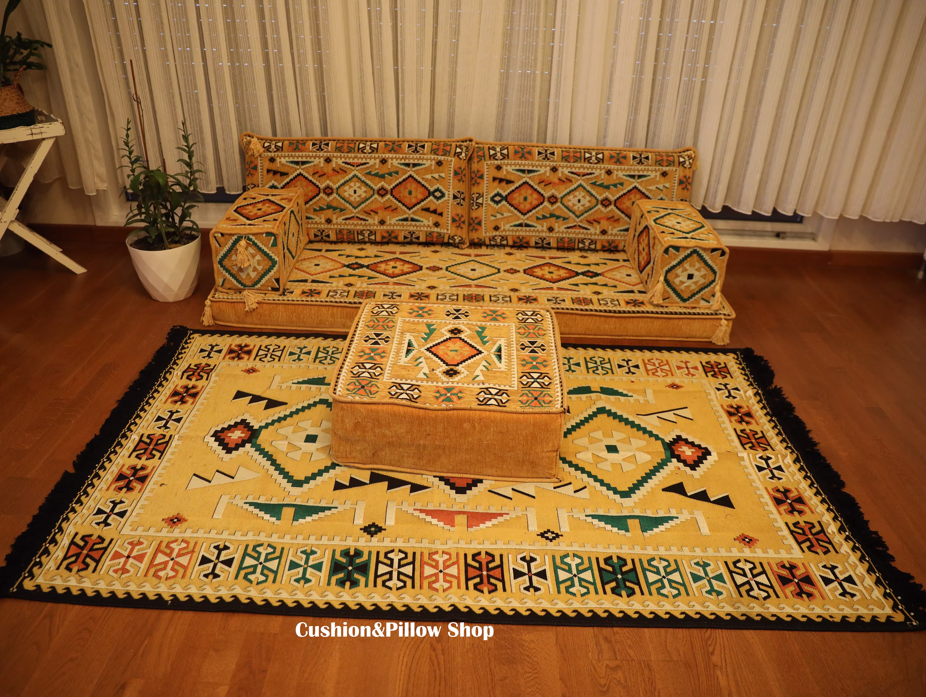 Yellow Daybed Sofa, Black Yellow Majlis Bohemian Home Decor, Couch, Oriental Sofa Set, Custom Order Ottoman Style Decor