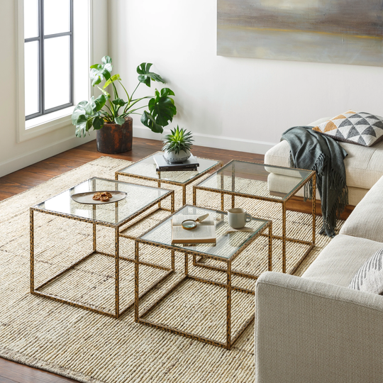 Hayan Glass and Metal Cluster Coffee Tables (Set of 4) - 18"H x 22"W x 22"D, 16"H x 20"W x 20"D