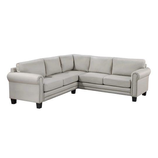 Mid-Century Sectional Corner Sofa L-shape Couch with Scroll Arms