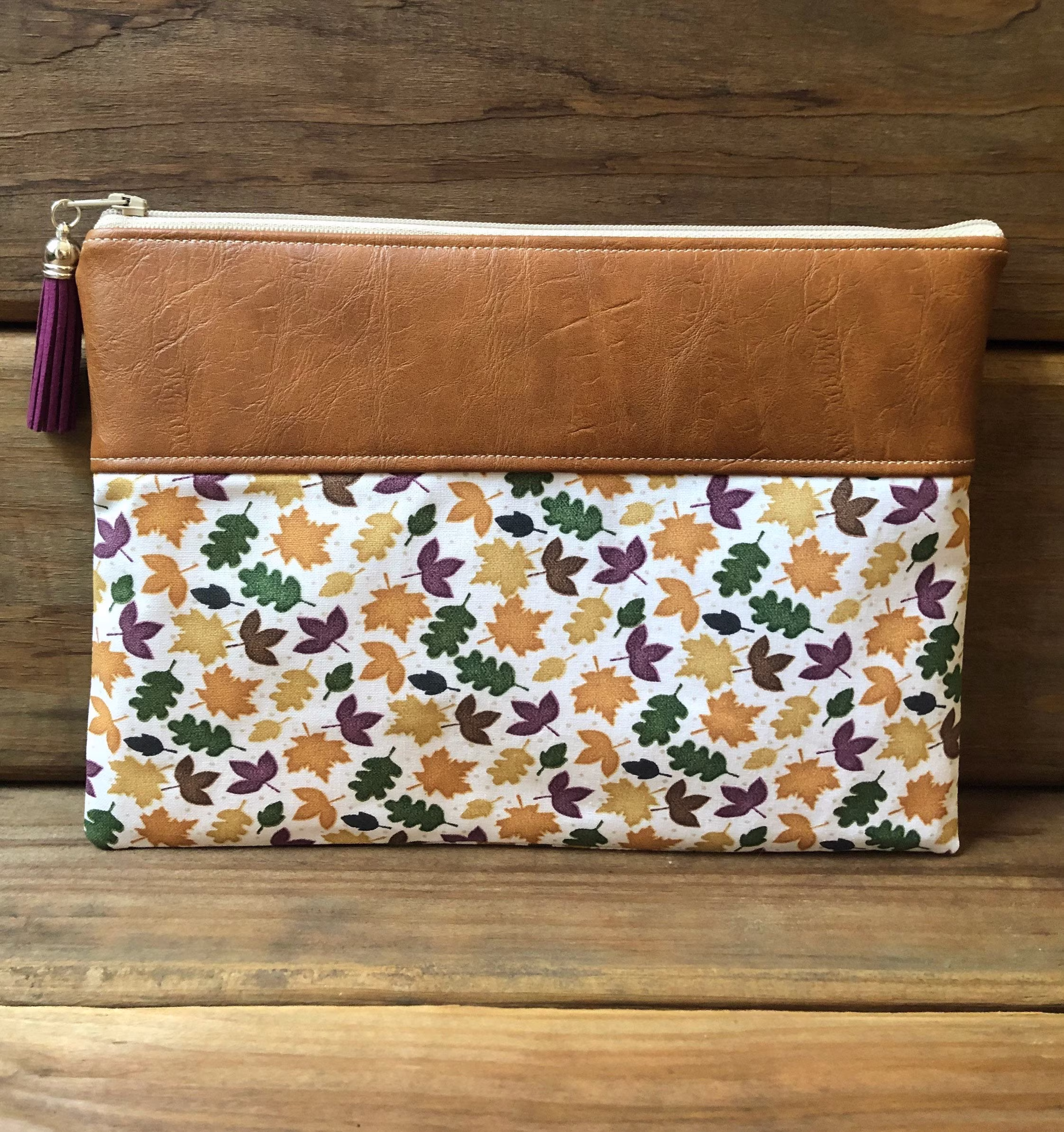 Fall Leaves Zipper Pouch | Vegan Leather Bag Makeup Bag Cosmetic Pencil Case Gift For Her Bridesmaid Clutch Organizer