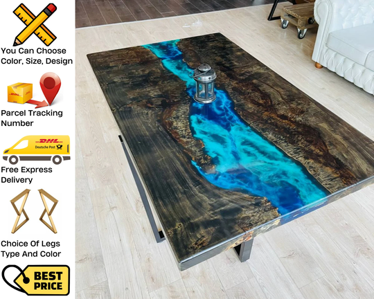 Epoxy Center Table, Rectangletable, Resin Table Top, Kitchen Wood Working Furniture, Office Home Decor, Ocean