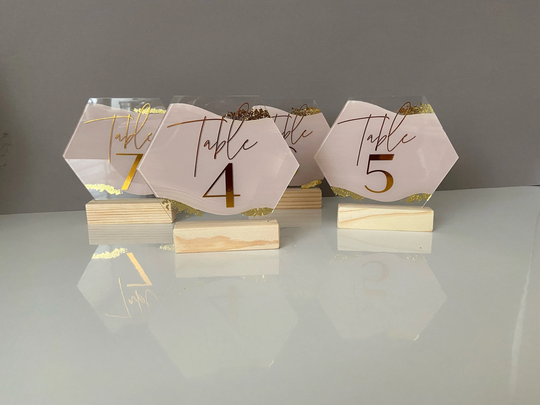Hexagon Table Numbers Wedding Modern Perspex Sign With Stands Clear Acrylic Painted Back Brush Signs Glass