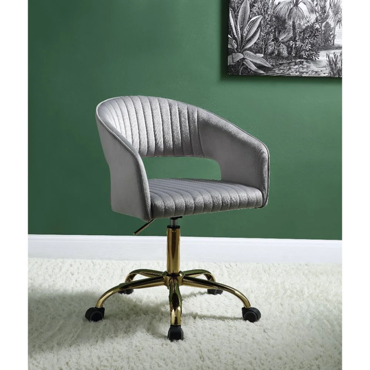 Grey Velvet Office Chair with Gold Legs
