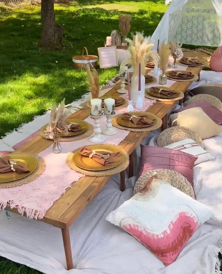 Thanksgiving Table, Thanksgiving Decor, Picnic Folding Table, Boho, Wood, Wood Table, Portable Table, Boho