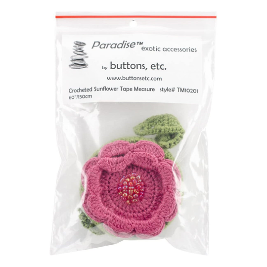 Crocheted Tape Measure 60"/150cm By Paradise Buttons - Rose Pink Flower