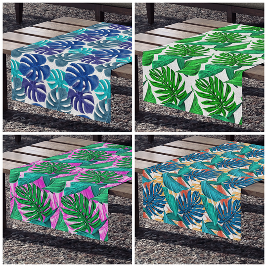 Tropical Table Runner, Spring Table Decor, Leaves Tablecloth, Pink Runner, Outdoor Plant Monstera Runner