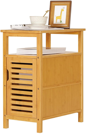 Bamboo Side Table With Multipurpose Storage Nightstand For Small Spaces Sofa Bedside Tables Living Room 3-Tier