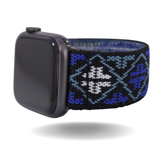 Elastic Watch Band For Apple - All Series | Models 1 8, Se, Ultra Blue Chevron Cross | Handmade Stretchy Comfy Strap