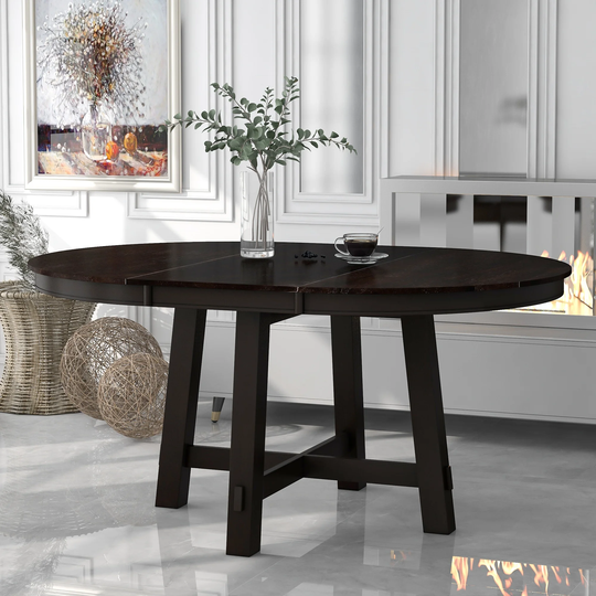 Round Extendable Dining Table with X-Shaped Base