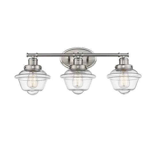 3-Light Nickel Bath Bar Vanity Light with Clear School House Glass