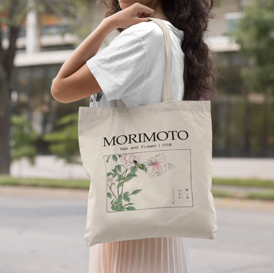 Morimoto Toko Bee Flower Japanese Art Tote Bag, Fine Print Vintage Retro Aesthetic Tote, Famous Painting Artsy On