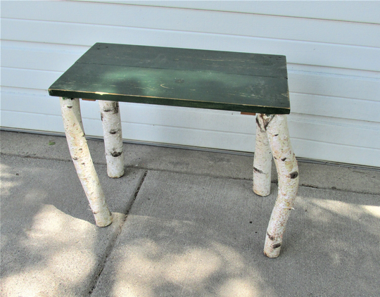End Table With Birch Tree Legs Green Top