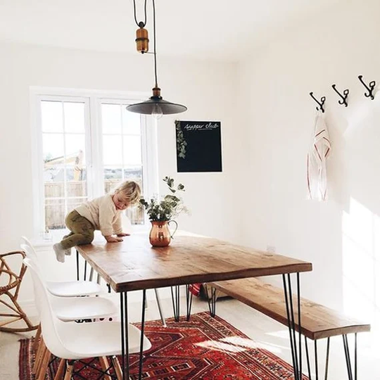 Live Edge Custom Dining Table, Solid Wood Tables, Reclaimed Furniture, Kitchen Island, Hairpin Legs
