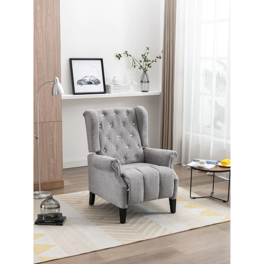 31.5"Velvet Fabric Arm Chair with Adjust Tufted Back and Nailhead Trims