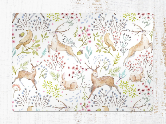 Woodland Animals Chair Mat, White Protective Brown Splat Deer Vinyl Floor Office Decor, Decorative Gift Idea, Splash Mat