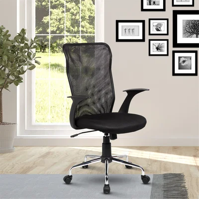 Techni Mobili Medium Back Mesh Assistant Office Chair With Steel Chrome Base And Molded Plastic Arms