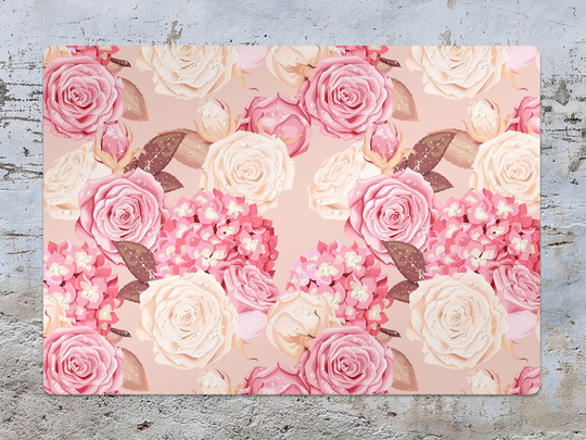 Roses & Hydrangea Chair Mat, Beige Splat Pink Vinyl Floor Floral Protective Pad, Area Rug, Comfort Splash Mat