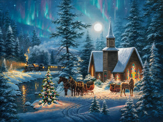 Paint By Diamond Diy Painting Kit - A Silent Night 5D Full Drill Square Round Kit, Cross Stitch, Diamond Embroidery