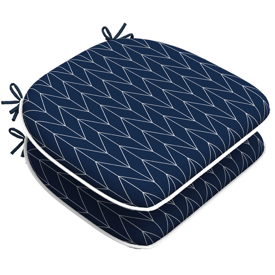 Indoor/Outdoor Chair Cushions Seat Cushion With Ties, Patio Pad 16" X 17"For Furniture Garden Home Kitchen Decoration Herringbone Navy
