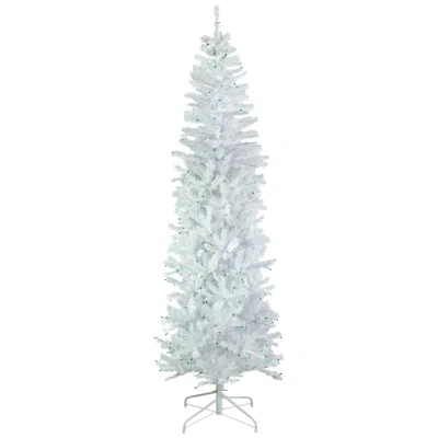 6.5' Pre-Lit Woodbury White Pine Pencil Artificial Christmas Tree Green Lights