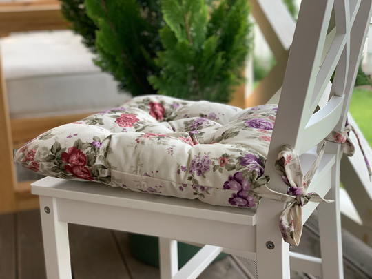 Quilted Chair Cushions/Seat With Flowers Chair Pads Ties/ Square Cushion /Outdoor Cushion/ Ties