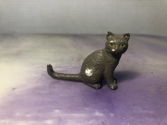 Vintage Grey Cat Pencil Topper Toy Rubber Figure -Rare Plastic 1990's/Cake
