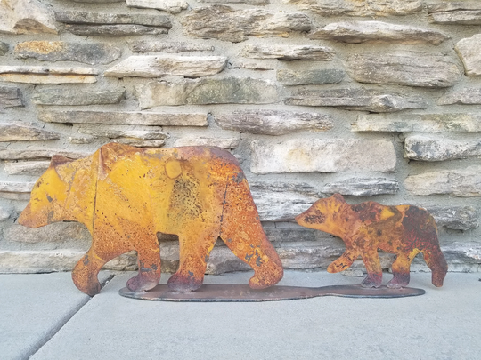 Metal Bear Family/Southwest Desert Metal Art Sculpture Handmade Gift Bear Figures Yard Garden Decor Lawn /Rustic