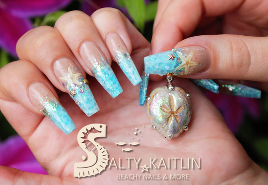 Beach Please Encapsulated Starfish Press On Gel Nails