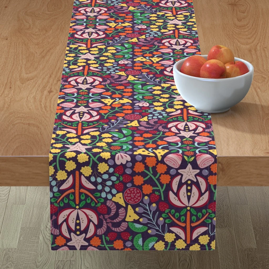 Food Damask Table Runner - Charcuterie Gardens By Meliszawang Fruit Cheese Floral Cotton Sateen Spoonflower