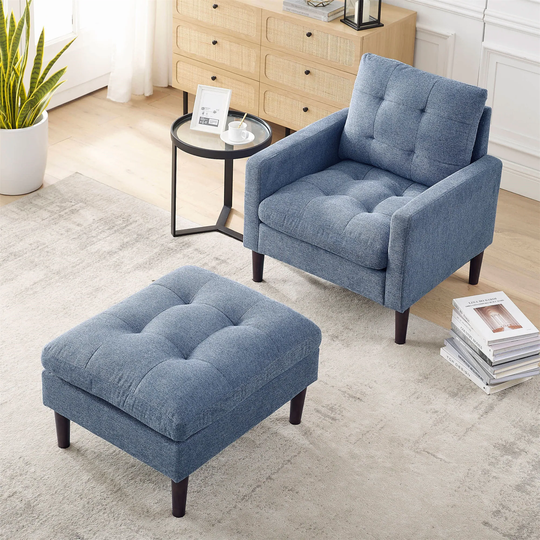 Modern Fabric Tufted Living Room Chair Armchair with Solid Wood Legs - 32"Wx33"Dx35"H