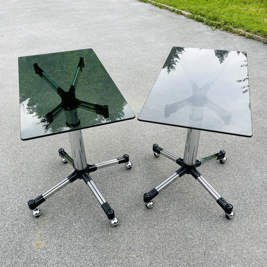 1 Of 2 Mid-Century Coffee Table Or Trolley Italy 1980S Vintage Smoked Glass Space Age Italian Modern