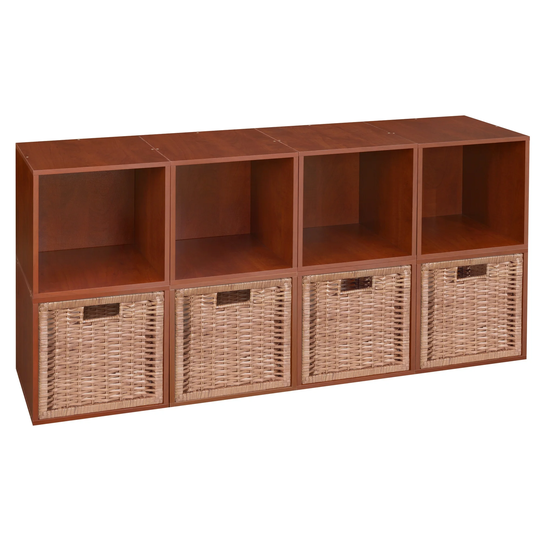 Noble Connect Storage Set - 8 Cubes and 4 Wicker Baskets- Cherry/Natural