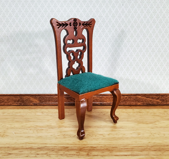 Dollhouse Miniature Dining Chair Green Padded Seat 112 Scale Walnut Finish