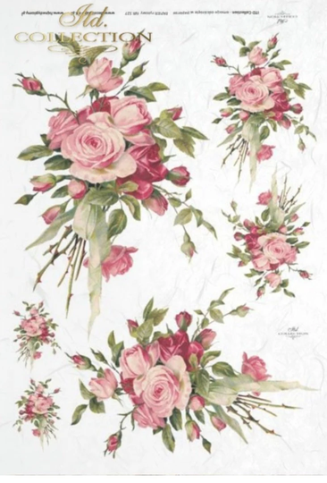 Rice Paper For Decoupage, Pink Roses, Decorative Collage Washi Tissue, Scrapbooking, Card Making, 1 A4 Sheet, R0327