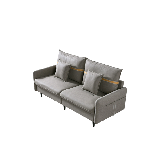 3-Seat Mid-Century Leather Fabric Tufted Loveseat with Side Storage Pocket, Solid Wood Frame Sofa 2 Pillows Included